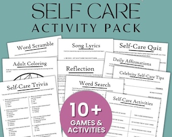 Self Care Activity Pack | Self Care Trivia | Self Care Bingo | Printable Self Care Games | Self love, self care, positive affirmations