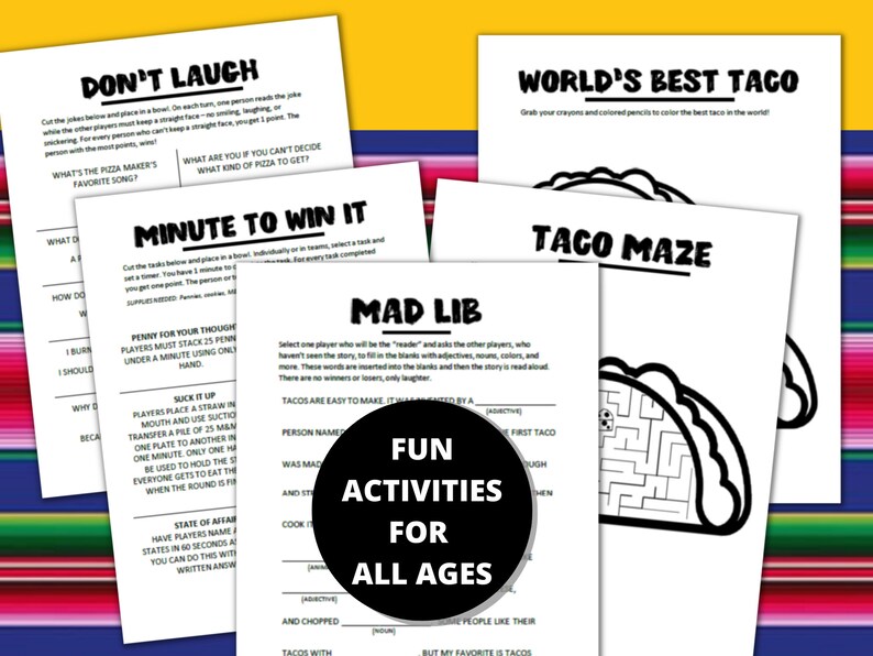 Taco Party Games Pack Fiesta Party Games Taco Tuesday Games Kid and
