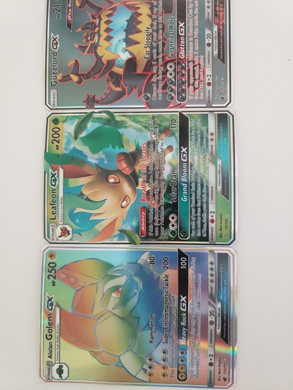3 Pack Includes Leafeon Gx Guzzlord Gx Full Art Alolan Golem Etsy