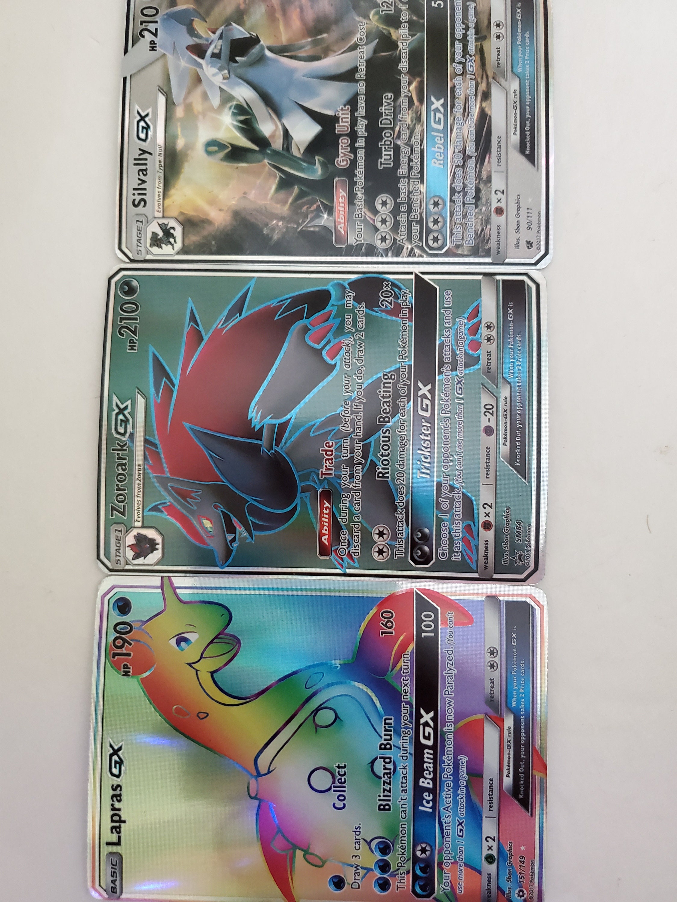 3 Pack Includes Silvally Gx Zoroark Gx Full Art Lapras Gx Etsy