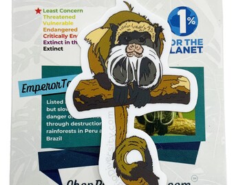 Emperor Tamarin Vinyl Sticker - Wildlife Lover Gift, Nature Art, Rainforest Conservation, Eco-Friendly, 1% for the Planet, Durable Sticker