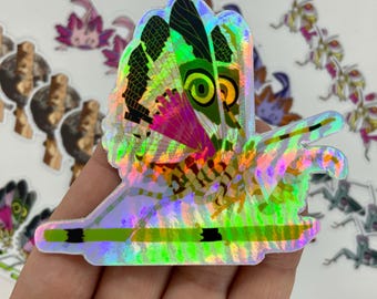 Holographic Flower Mantis Sticker - Nature Lover Vinyl for Laptop, Journal, Kids & Adults - Endangered Species Art - 1% for the Planet