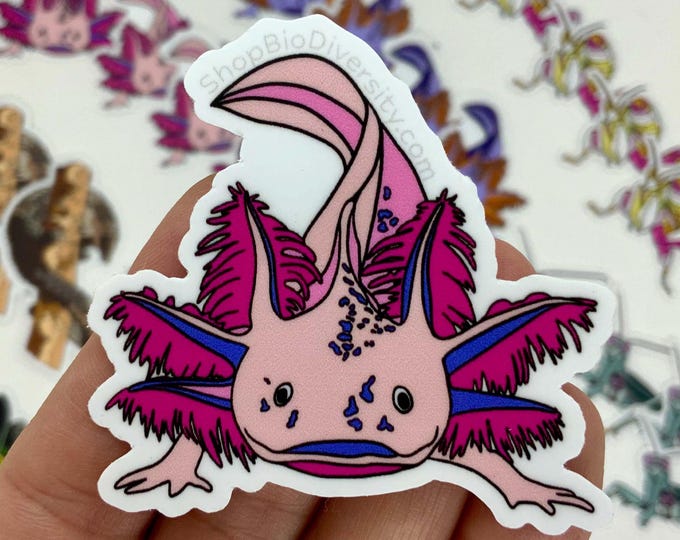 Pink Axolotl Vinyl Sticker - Cute Kawaii Waterproof Decal for Laptops, Water Bottles, Journals, Perfect Gift for Axolotl Lovers & Fans