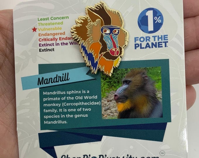 Mandrill Enamel Pin - Colorful Monkey Pin, Wildlife Conservation Gift, Rainforest Animal Jewelry, Eco-Friendly Gold Lapel Pin