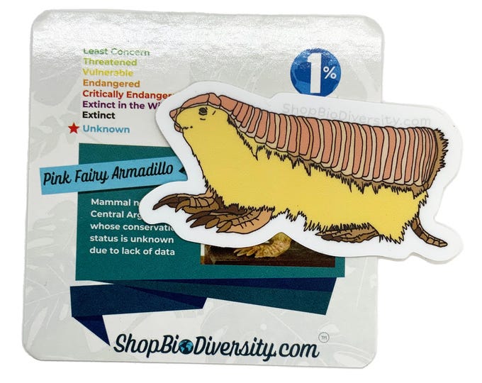 Pink Fairy Armadillo Sticker - Durable Vinyl Decal, Cute Animal Art, Wildlife Conservation Gift, Eco-Friendly Nature Lover Accessory