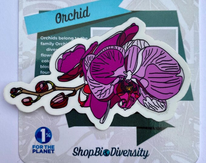 Pink Orchid Vinyl Decal - Tropical Flower, Durable Waterproof Decal, Perfect Gift for Plant Lover, Laptop, Water Bottle,  Journal Deco