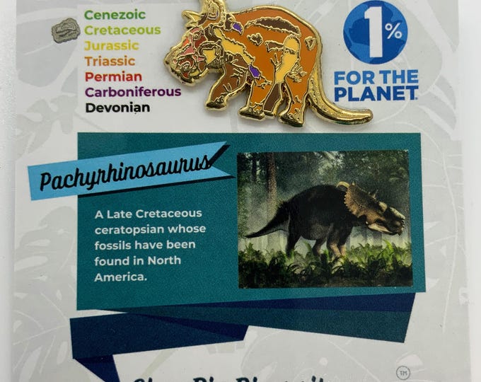 Pachyrhinosaurus Enamel Pin - Dinosaur Lover Gift, Prehistoric Dino Art, Silver Dinosaur Jewelry, Herbivore Ceratopsian Pin, Eco-Friendly