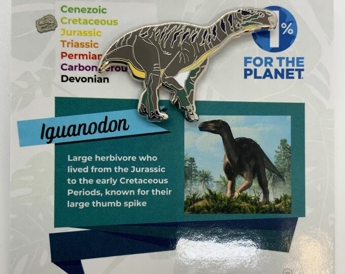 Iguanodon Dinosaur Enamel Pin – Silver Base, Eco-Friendly, Perfect for Dino Lovers, Backpacks, Jackets, and Prehistoric Collectors!