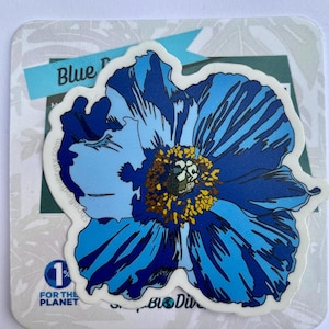 Décalcomanie en vinyle bleu coquelicot - Fleur tropicale, décalcomanie imperméable durable, cadeau parfait pour les amoureux des plantes, ordinateur portable, bouteille d'eau, journal déco