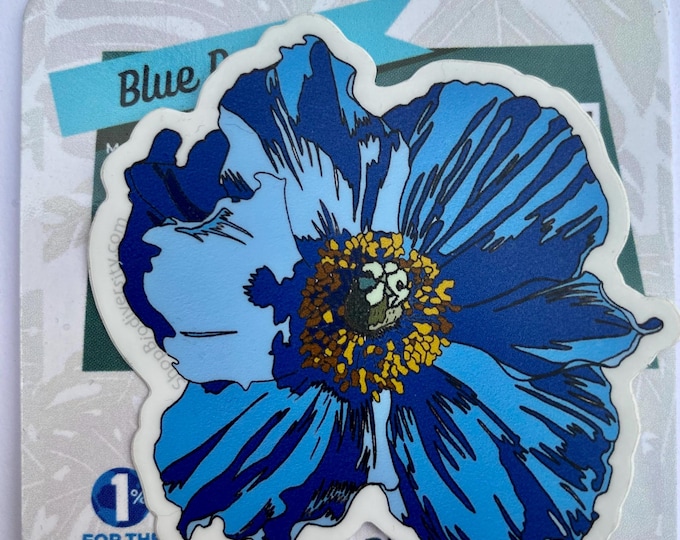 Blue Poppy Vinyl Decal - Tropical Flower, Durable Waterproof Decal, Perfect Gift for Plant Lover, Laptop, Water Bottle,  Journal Deco