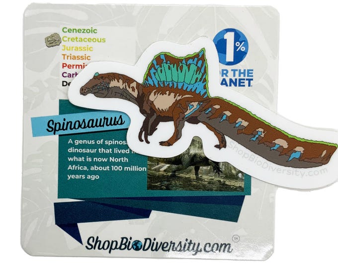 Spinosaurus Vinyl Sticker - Dinosaur Lover Gift, Majestic Fossil Art, Prehistoric Dino Sticker, Durable, Eco-Friendly Donation