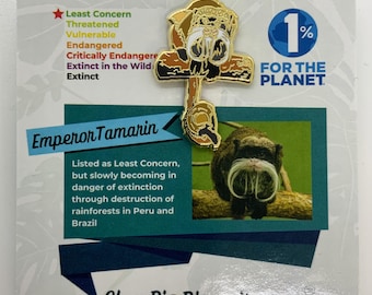 Emperor Tamarin Enamel Pin - Adorable Monkey Pin with Gold Base, Perfect Gift for Wildlife Lovers, Zoo Fans, Animal Conservation Supporters