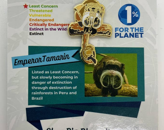 Emperor Tamarin Enamel Pin - Adorable Monkey Pin with Gold Base, Perfect Gift for Wildlife Lovers, Zoo Fans, Animal Conservation Supporters