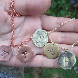 Brass Or Copper Rustic Initial Tag Necklace