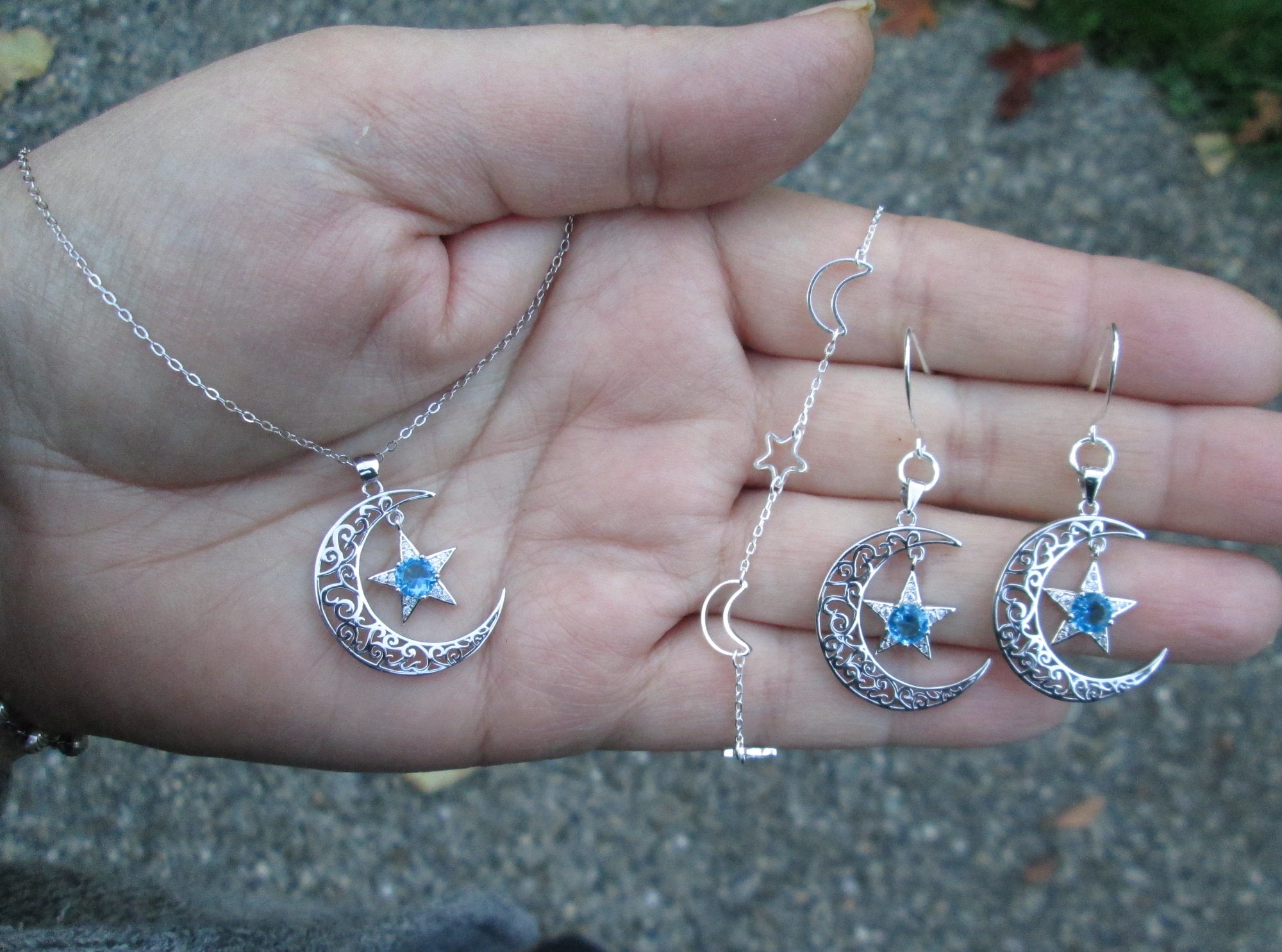 Pendientes de luna de plata de ley collar o pulsera | Etsy