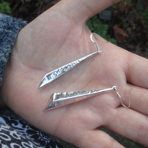 Sterling Silver Long Triangle Spiked Dangle Earrings