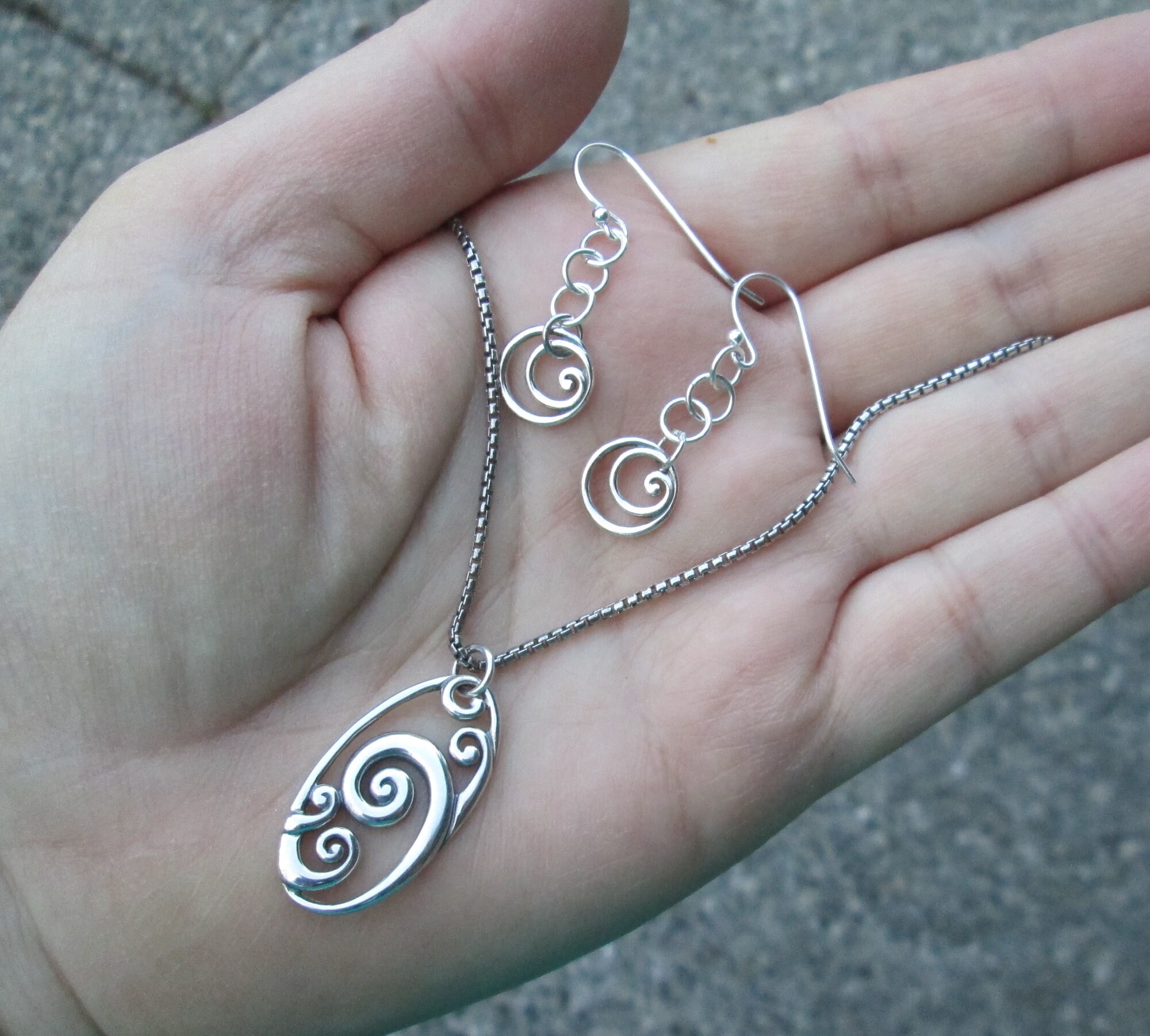 Sterling Silver Wave/spiral Necklace or Earrings - Etsy