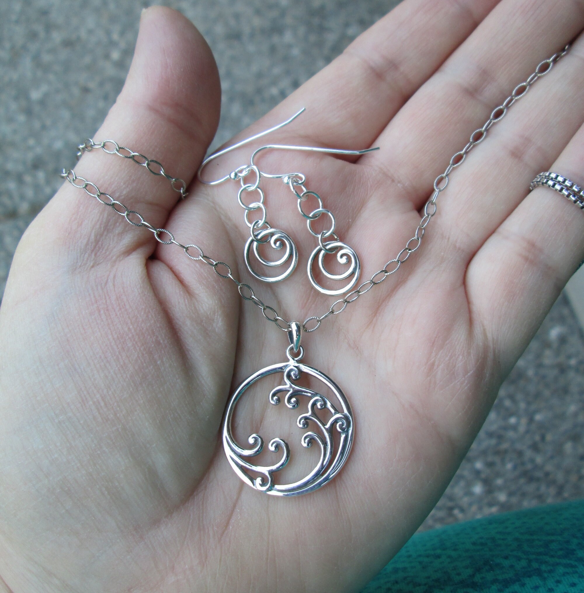 Sterling Silver Wave/spiral Necklace or Earrings - Etsy