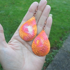 Copper Teardrop Hummingbird Earrings