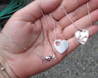 Sterling Mom, Bird Heart Or Heart Necklace-You choose which one