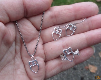 Sterling Silver Owl Earrings, Necklace, or Ring