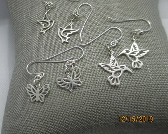 Sterling Dove, Hummingbird, or Butterfly Earrings