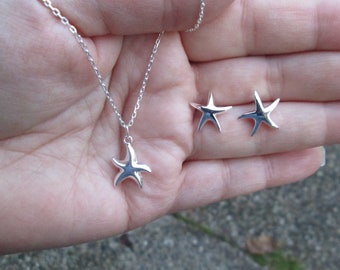 Sterling Silver Starfish Necklace or Post Earrings