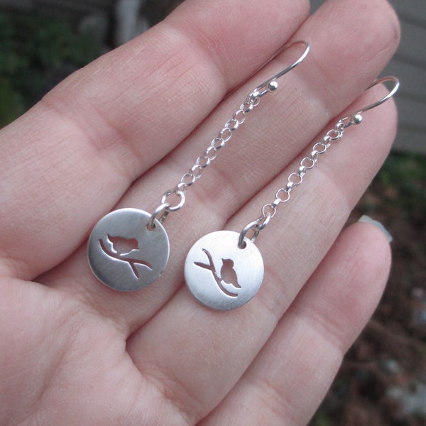 Sterling Silver Bird on a Branch Earrings or Necklace