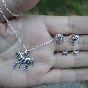 Sterling Silver Horse Necklace or Stud Earrings
