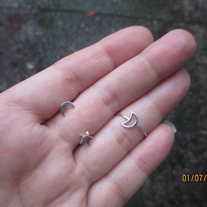 Moon and Star Earrings or Moon Ring