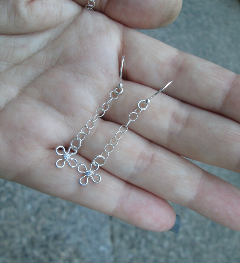 Sterling Silver Flower Earrings or Necklace 1 CZ Flower Earrings