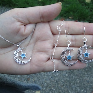 Sterling Silver Moon Earrings, Necklace, or Bracelet