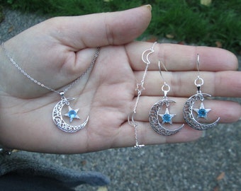 Sterling Silver Moon Earrings, Necklace, or Bracelet