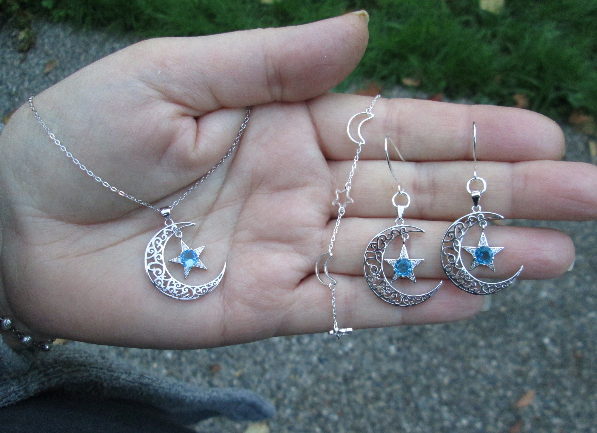 Pendientes de luna de plata de ley collar o pulsera | Etsy