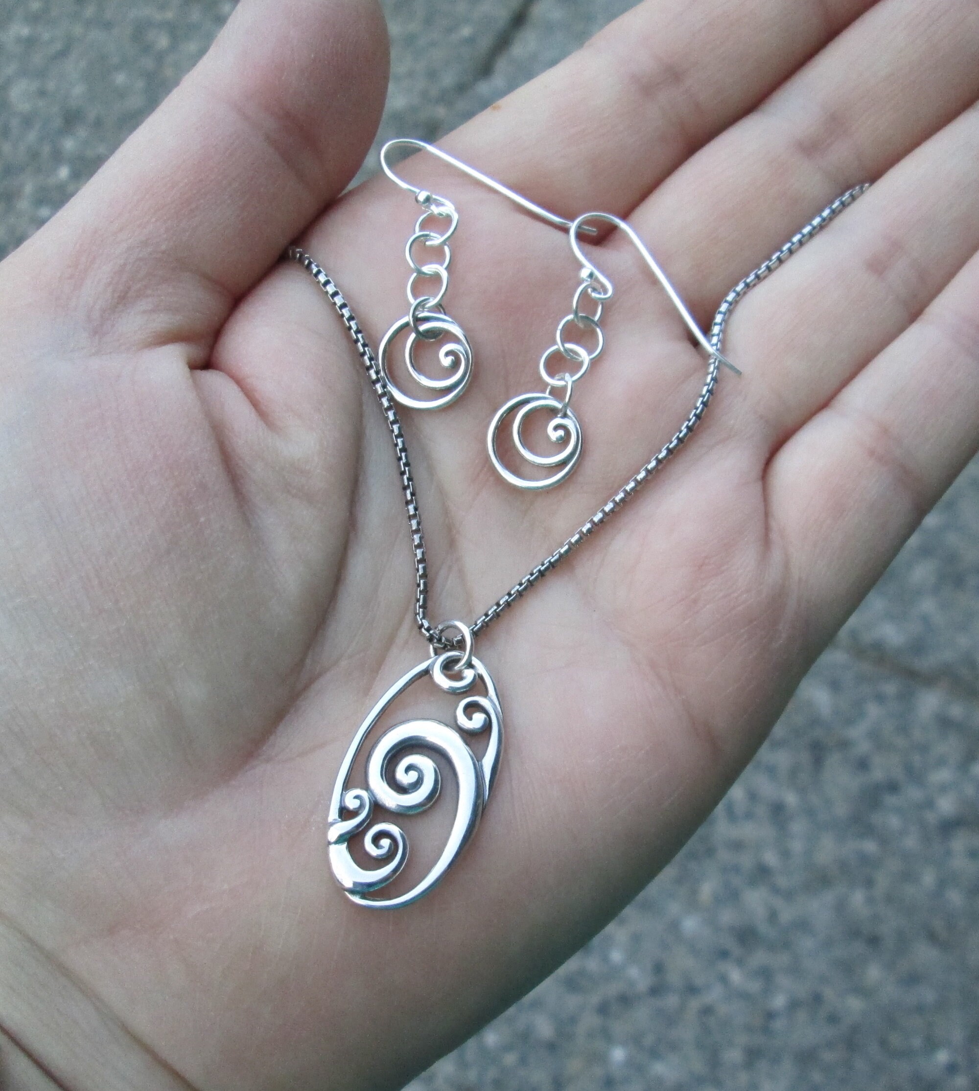 Sterling Silver Wave/spiral Necklace or Earrings - Etsy
