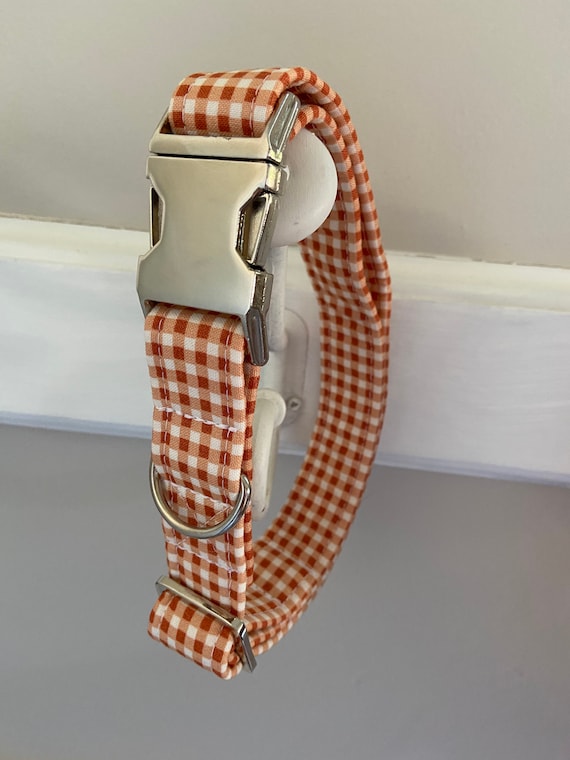 Fall Plaid Dog Collar: Orange & White Gingham, Handmade