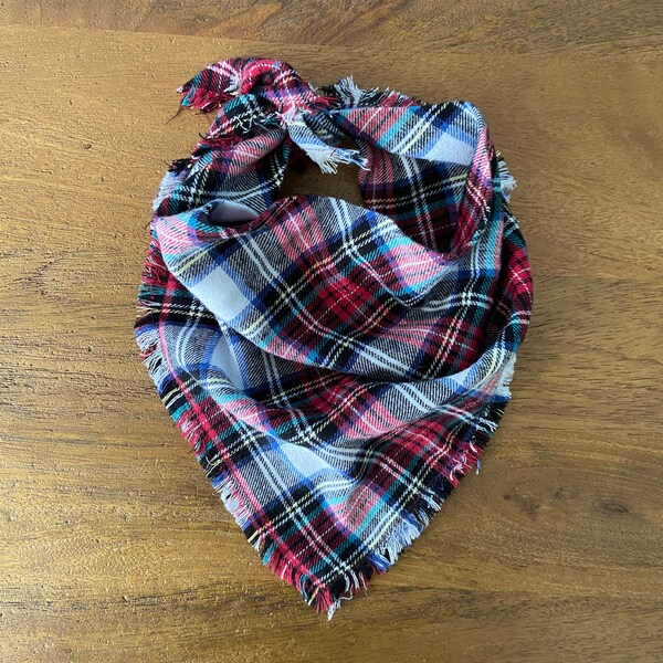 Fringe Plaid Flannel Dog Bandana: Fall Winter Scarf
