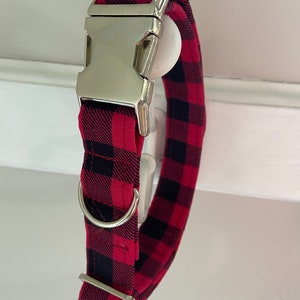 Buffalo plaid dog collar, plaid dog collar, red and black dog collar, fashion dog collar, winter dog collar