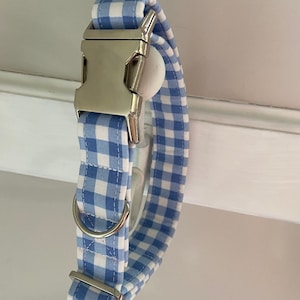 Blue and white plaid dog collar, plaid dog collar, summer dog collar, blue dog collar