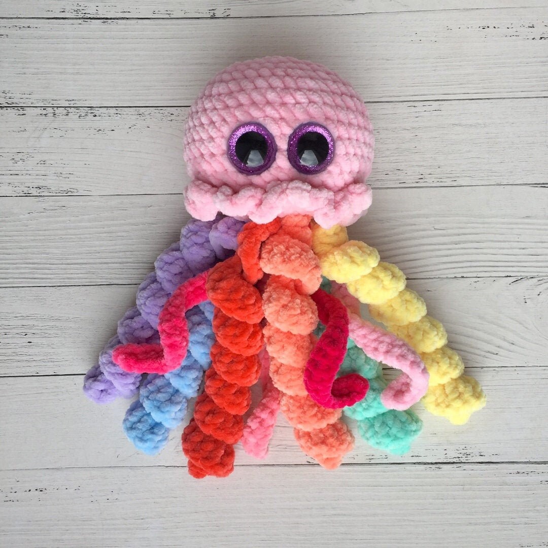 Rainbow Jellyfish Plush Soft Crochet Kawaii stuffed toy Etsy