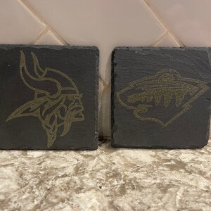 Set of 2 Custom Laser Engraved Slate Coasters