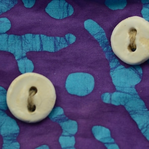 Buttons, Ceramic buttons, Beige and white clay buttons, Pottery buttons, Sewing project buttons, Fastners, Set of two buttons.