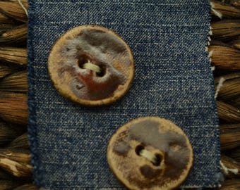 Artisan Ceramic Buttons: Earthy Brown Glazed Pottery, Set of Two