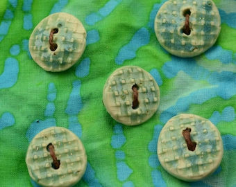 Buttons, Green Ceramic Buttons: Artisan Pottery, Set of 5