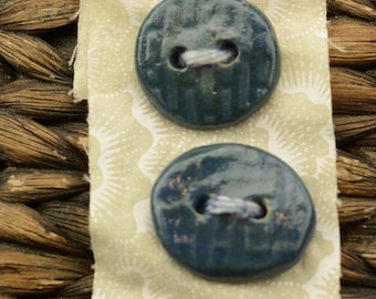 Bottoni, Bottoni in ceramica blu fatti a mano: Set di due pezzi in ceramica