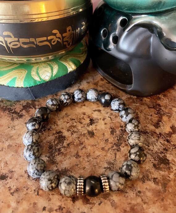 Black and Gray Jasper Beaded Bracelet