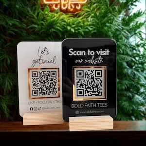 Custom Acrylic Mini QR Code Sign: Gold/Silver Frame Website Display