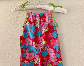 Summer Hot Pink Floral Print Girls Romper