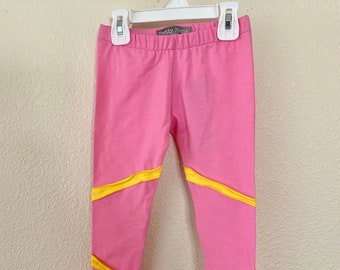 Fun Pink and yellow girls comfortable cotton spandex leggings