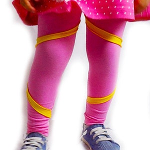 Fun Pink and yellow girls comfortable cotton spandex leggings image 3